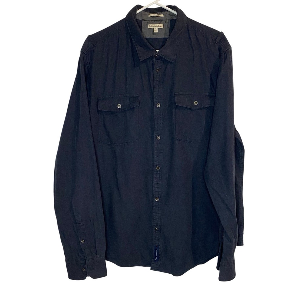 Calvin Klein Jeans Modern Fit Shirt Mens Size XL Gray Button Down Long Sleeve